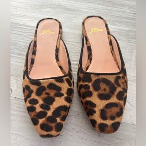 J. Crew Carolyn Calf Hair Brown Leopard Print Mules Women’s Size 7